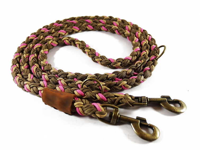 Vodítko paracord 220 cm přepínací KLASIK BROWN růžové