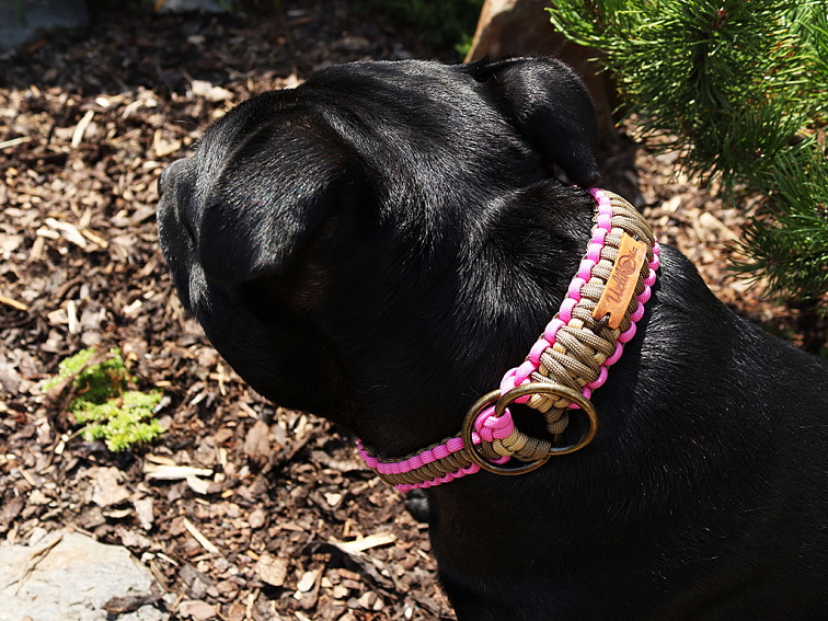 Stahovací obojek paracord KLASIK BROWN růžový