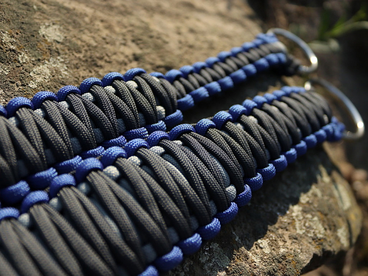 Stahovací obojek paracord KLASIK GREY modrý