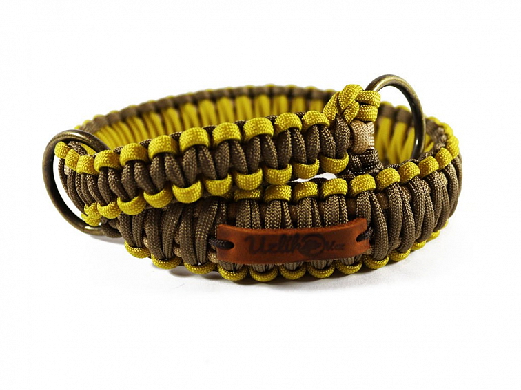 Stahovací obojek paracord KLASIK BROWN žlutý