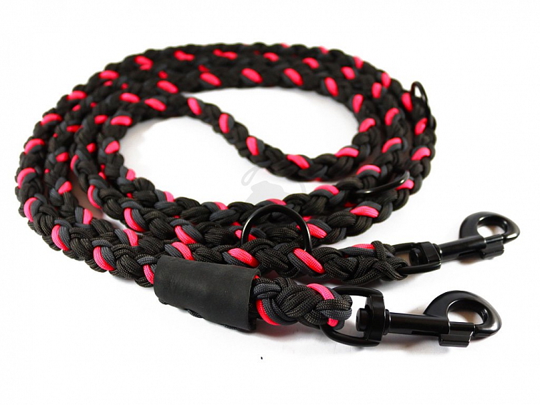 Vodítko paracord 220 cm přepínací KLASIK NEON BLACK růžové