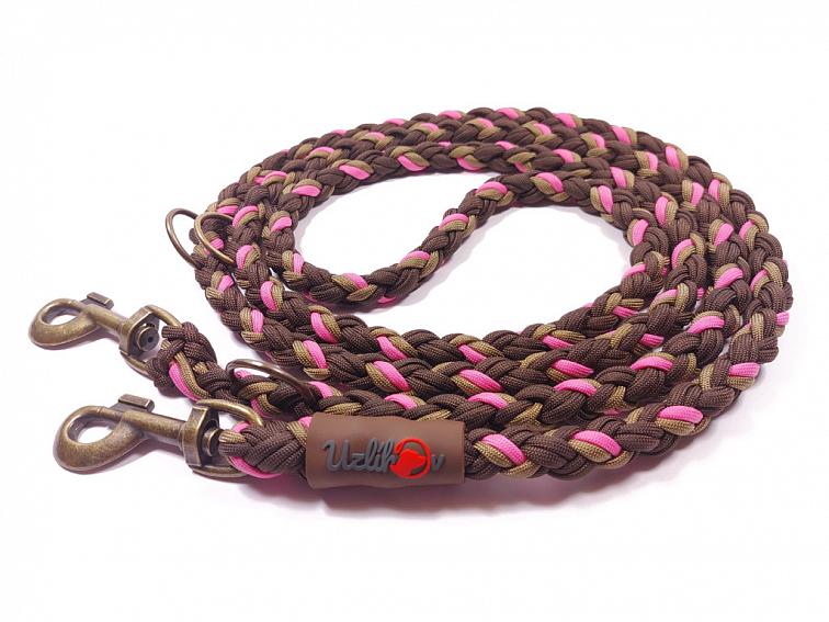 Vodítko paracord 220 cm přepínací KLASIK CHOCO růžové