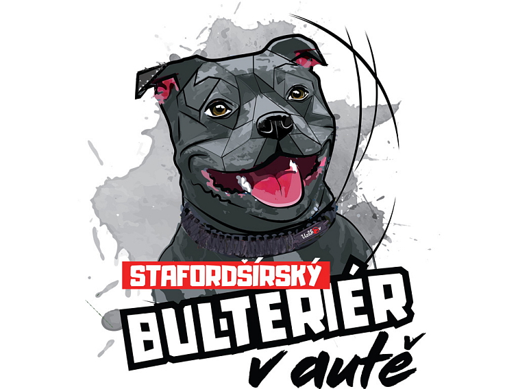 Samolepka Stafordšírský bulteriér v autě černý