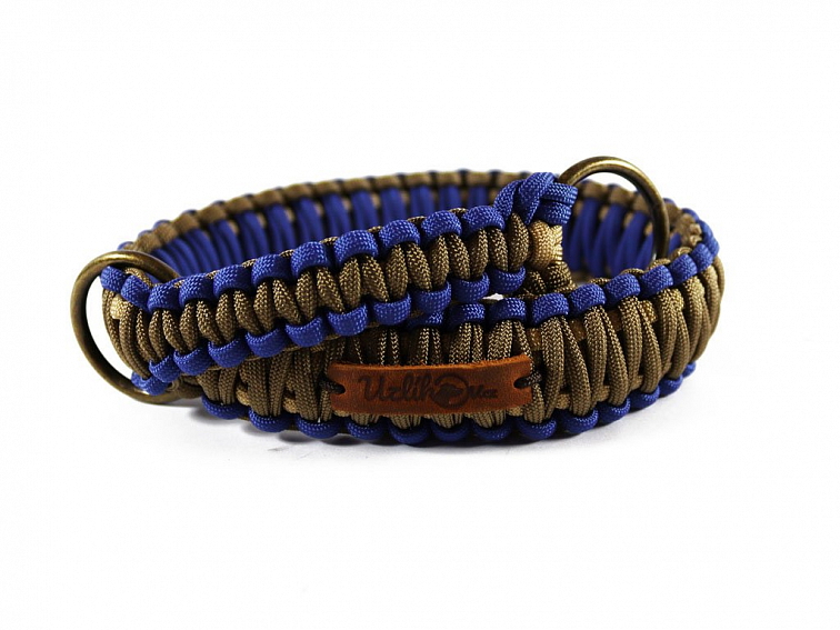 Stahovací obojek paracord KLASIK BROWN modrý