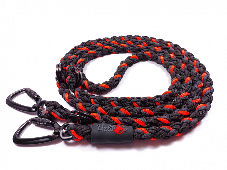 Vodítko paracord 220 cm přepínací TWIST NEON BLACK oranžové