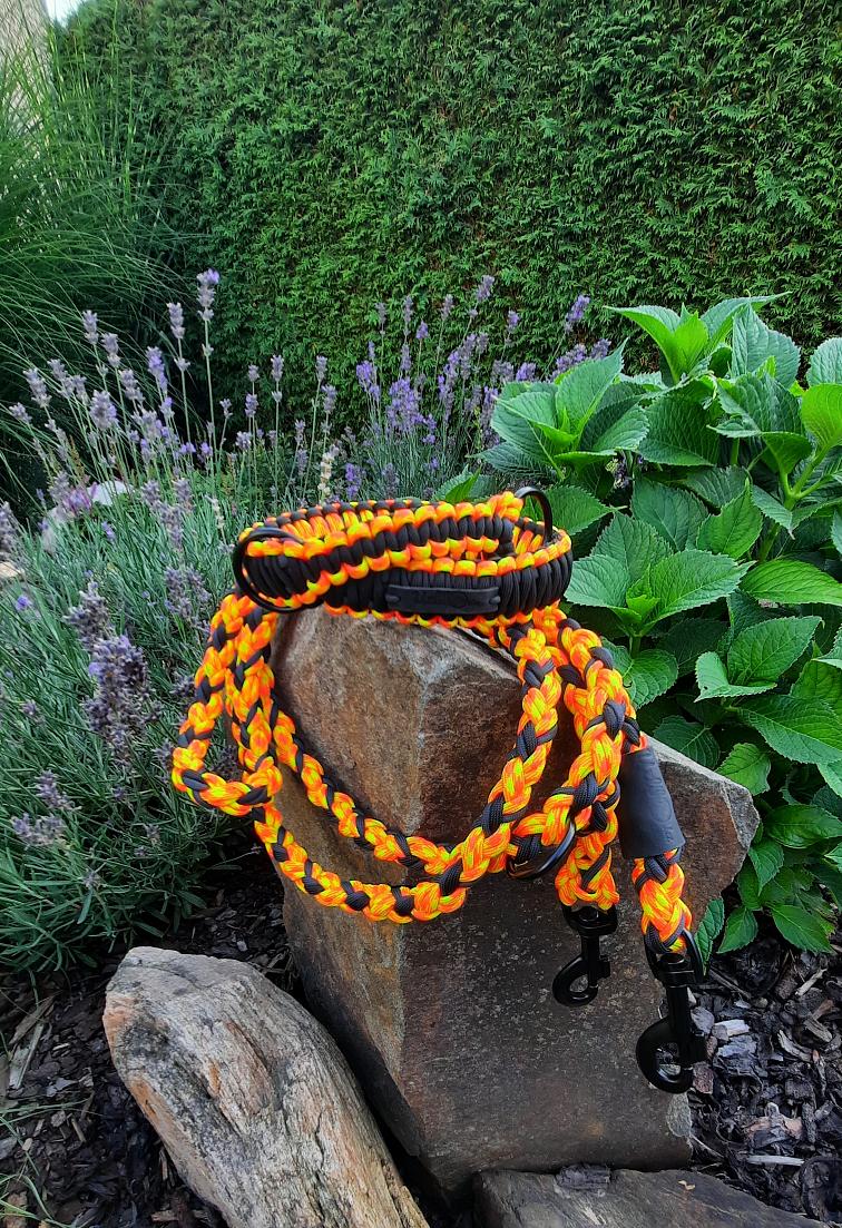 Vodítko paracord 220 cm přepínací KLASIK NEON COLOR žlutooranžové