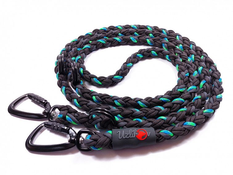 Vodítko paracord 220 cm přepínací TWIST NEON BLACK modrozelené