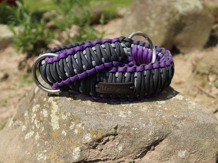 Stahovací obojek paracord KLASIK GREY fialový