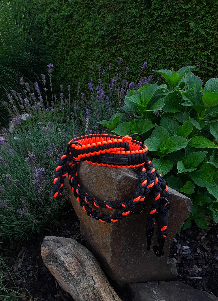 Vodítko paracord 220 cm přepínací KLASIK NEON BLACK oranžové