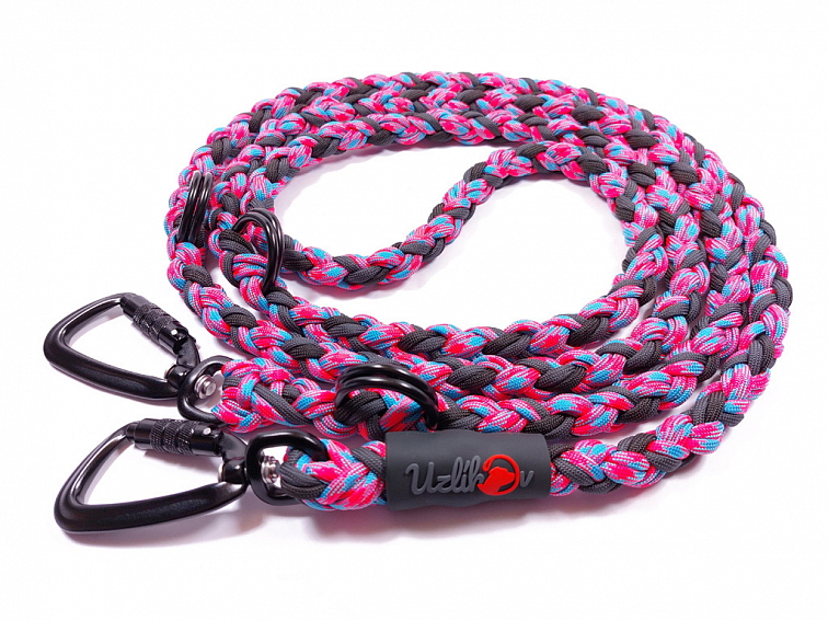 Vodítko paracord 220 cm přepínací TWIST NEON COLOR modrorůžové