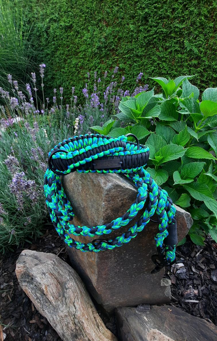 Vodítko paracord 220 cm přepínací KLASIK NEON COLOR modrozelené