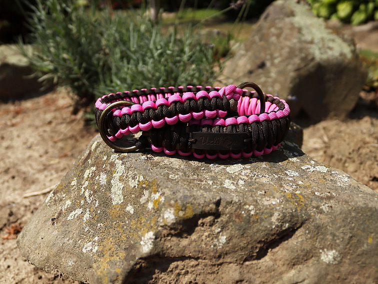 Stahovací obojek paracord KLASIK CHOCO růžový