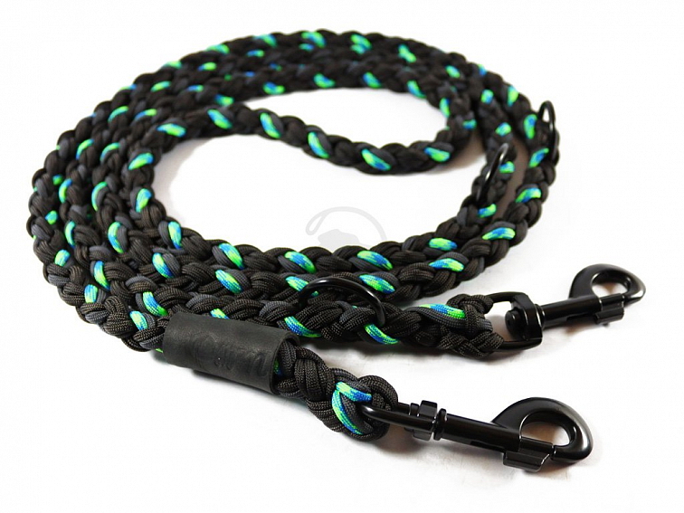 Vodítko paracord 220 cm přepínací KLASIK NEON BLACK modrozelené