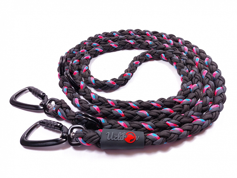 Vodítko paracord 220 cm přepínací TWIST NEON BLACK modrorůžové