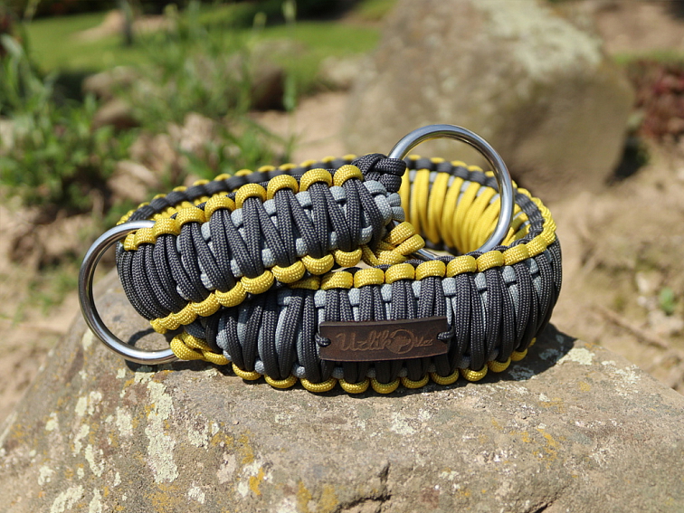 Stahovací obojek paracord KLASIK GREY žlutý