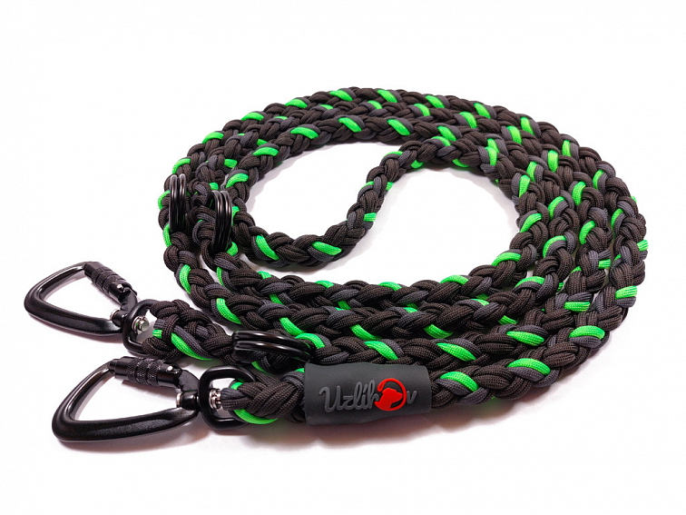 Vodítko paracord 220 cm přepínací TWIST NEON BLACK zelené