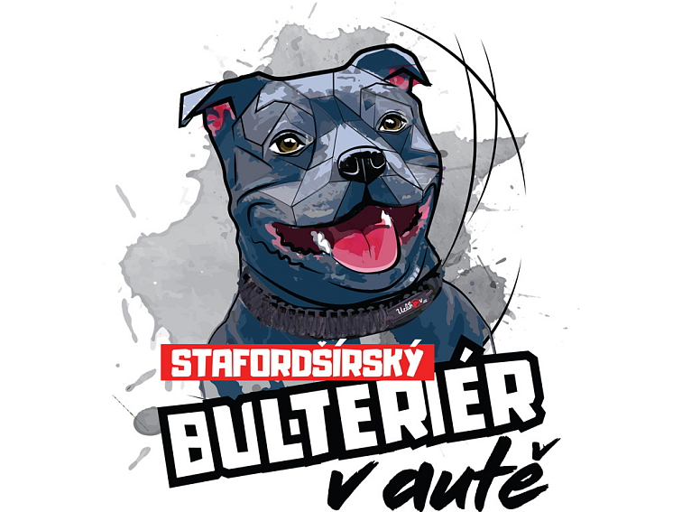 Samolepka Stafordšírský bulteriér v autě modrý