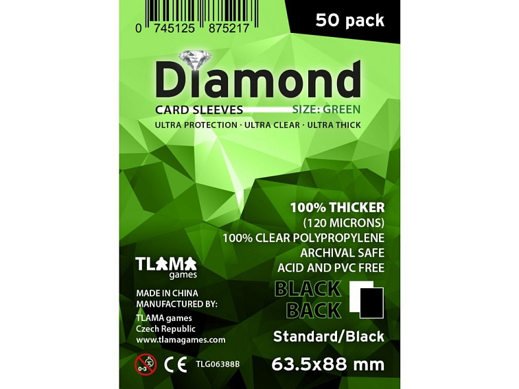 Obaly na karty Diamond Green: Standard Black (63,5x88 mm) ČERNÉ