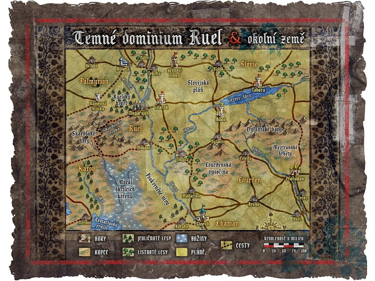 Mapa Temného dominia Ruel a okolních zemí