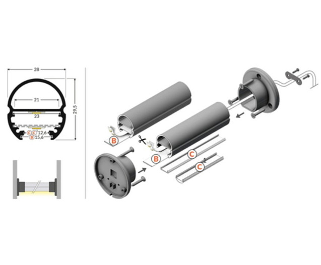 Profil WIRELI OVAL20 BC/ stříbrný elox, 2m (metráž)