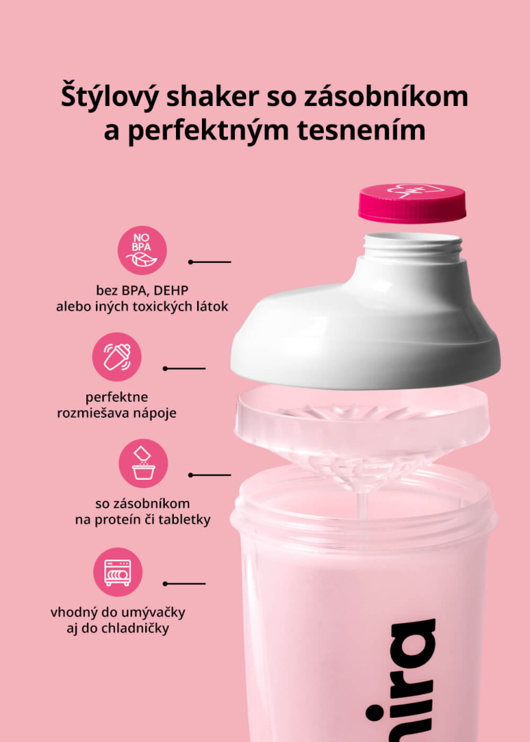 VENIRA shaker s dávkovačom, bielo-ružový, #loveyourself