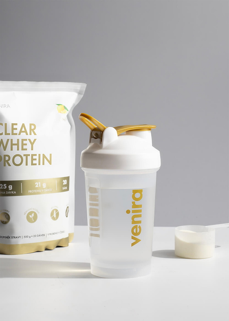 VENIRA shaker PRO s pútkom, bielo-zlatý