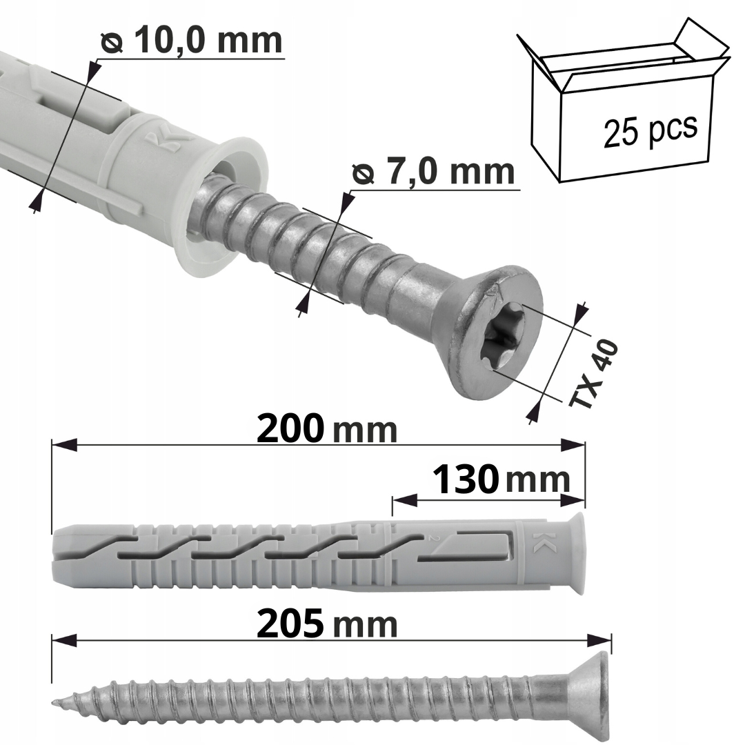 TX 10x200mm Hmoždinka rámová zápustná KPS-FAST