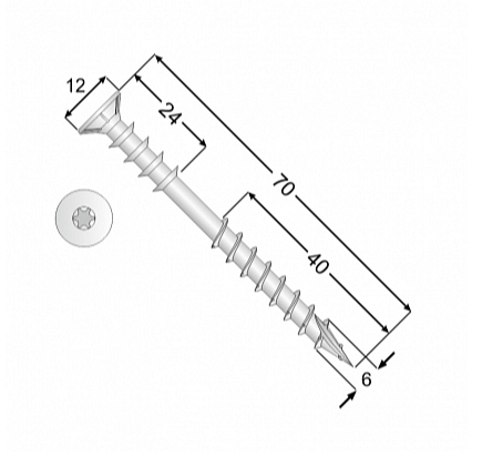 6x70 Dištančná skrutka, TX30