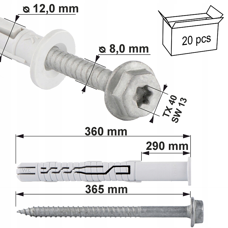TX 12x360mm Rámové hmoždinky KPR-FAST