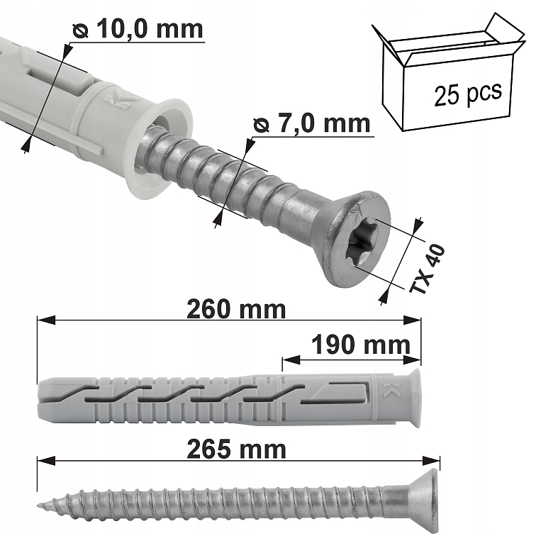 TX 10x260mm Hmoždinka rámová zápustná KPS-FAST