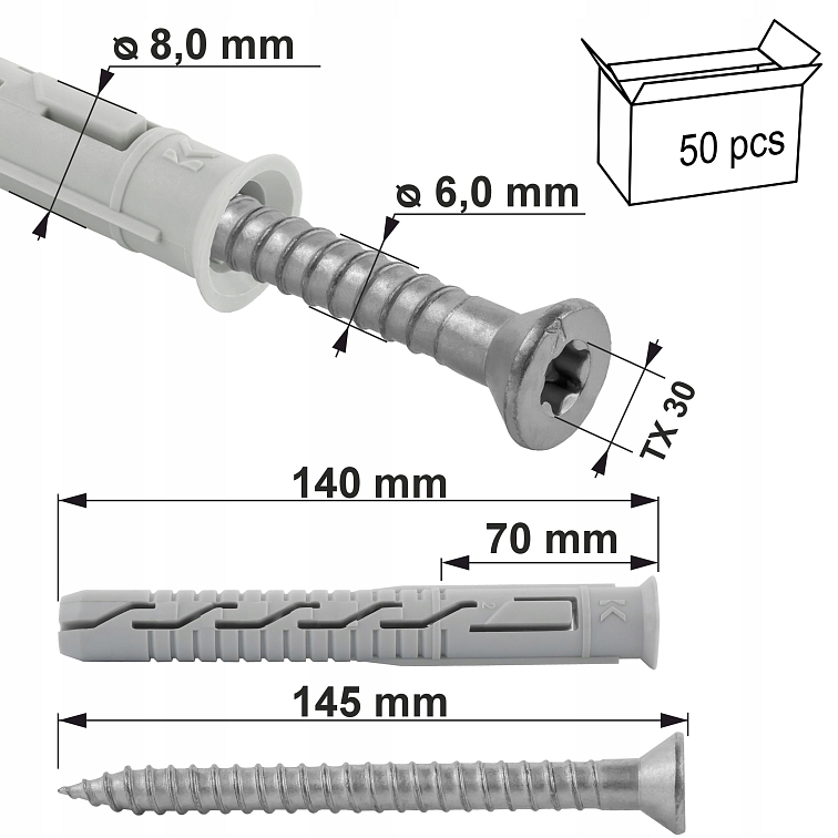 TX 8x140mm Hmoždinka rámová zápustná KPS-FAST
