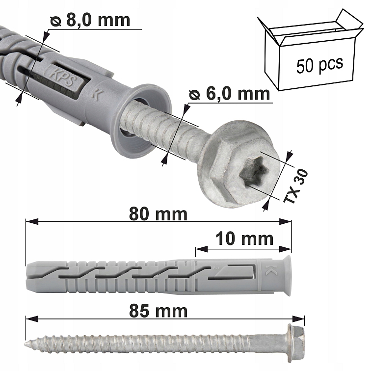 TX 8x80mm Rámové hmoždinky KPR-FAST