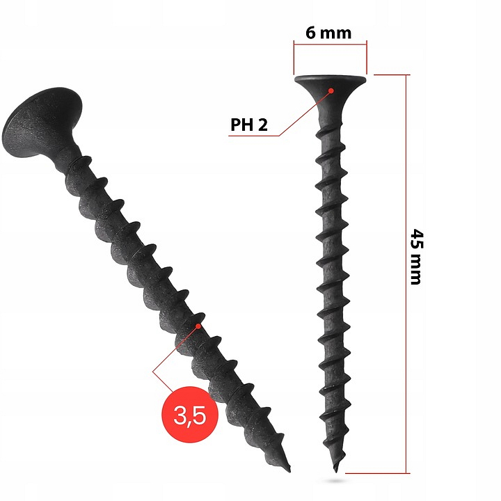 3.5x45mm - Skrutky / Vruty fosfátové sadrokartón / drevo, PH-2