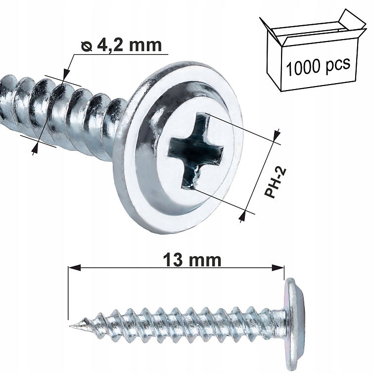 4.2x13mm Skrutky samozávrtné s plochou hlavou PH-2, WPC