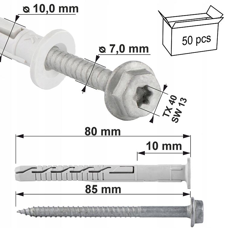 TX 10x100mm Rámové hmoždinky KPR-FAST