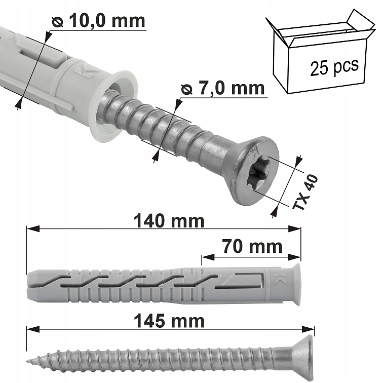 TX 10x140mm Hmoždinka rámová zápustná KPS-FAST