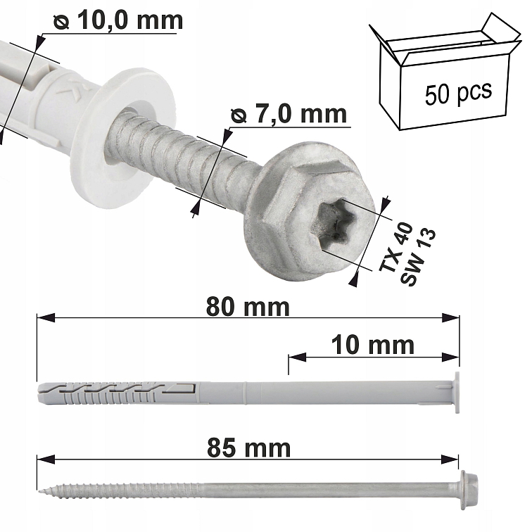 TX 10x80mm Rámové hmoždinky KPR-FAST