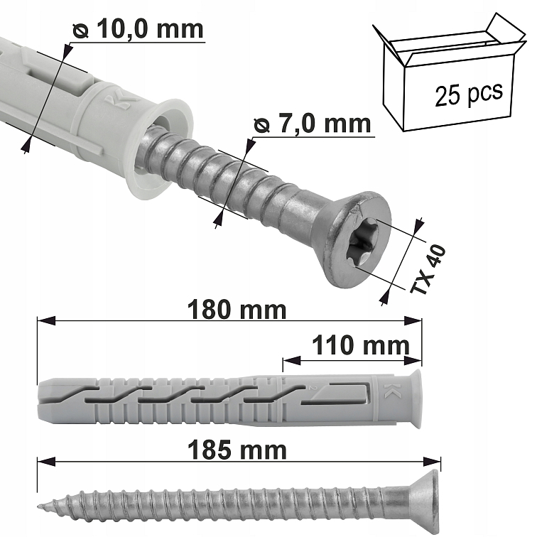 TX 10x180mm Hmoždinka rámová zápustná KPS-FAST