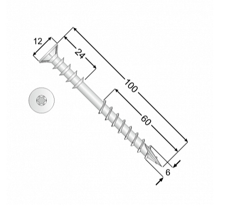 6x100 Dištančná skrutka, TX30