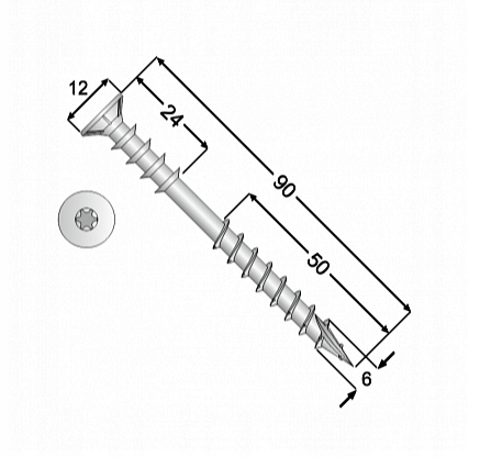 6x90 Dištančná skrutka, TX30