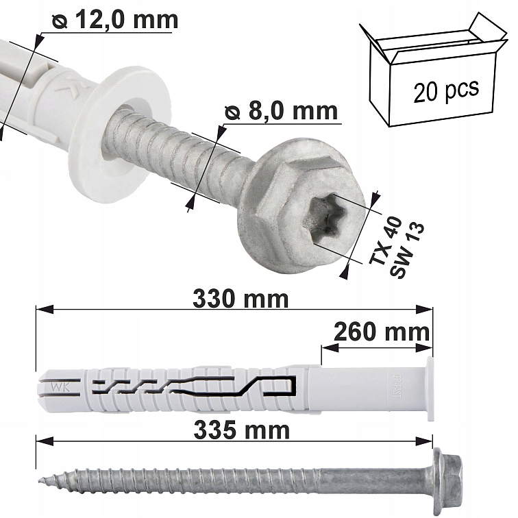 TX 12x330mm Rámové hmoždinky KPR-FAST