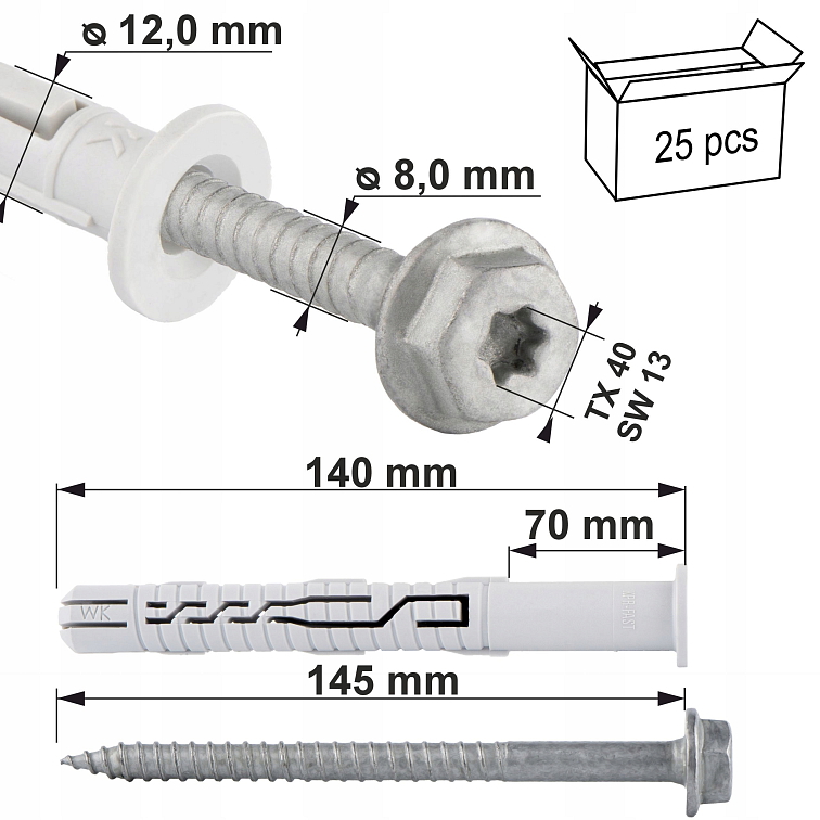 TX 12x140mm Rámové hmoždinky KPR-FAST