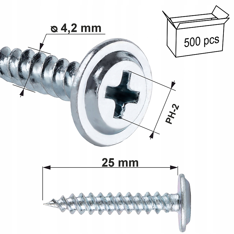 4.2x25mm Skrutky samozávrtné s plochou hlavou PH-2, WPC