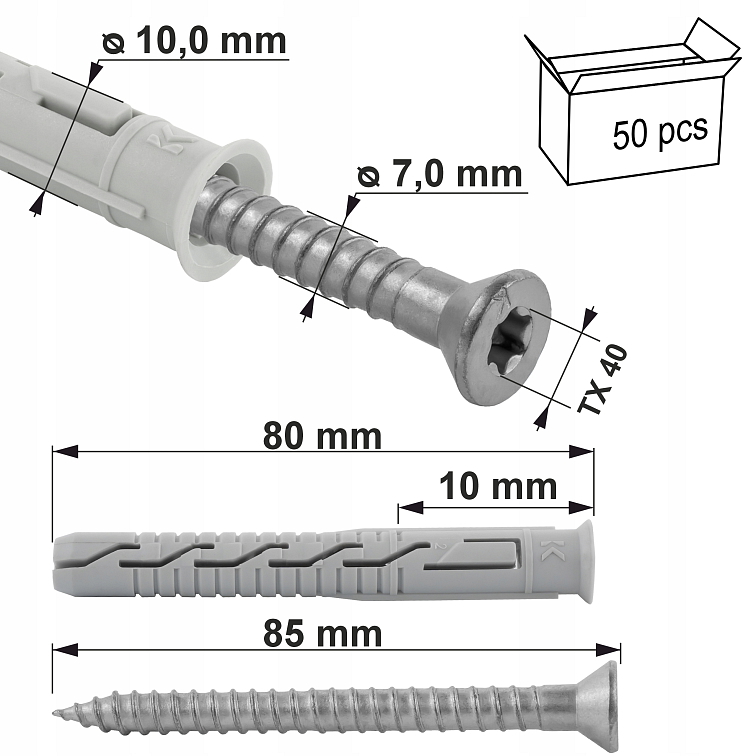 TX 10x80mm Hmoždinka rámová zápustná KPS-FAST