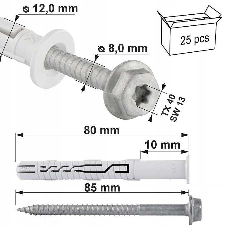 TX 12x80mm Rámové hmoždinky KPR-FAST