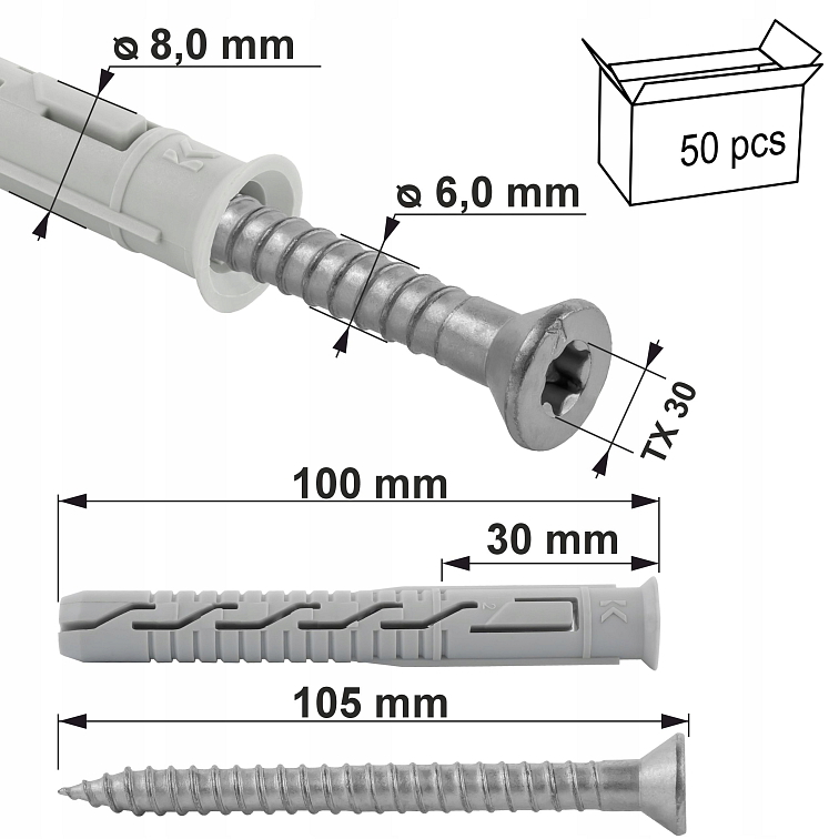 TX 8x100mm Hmoždinka rámová zápustná KPS-FAST