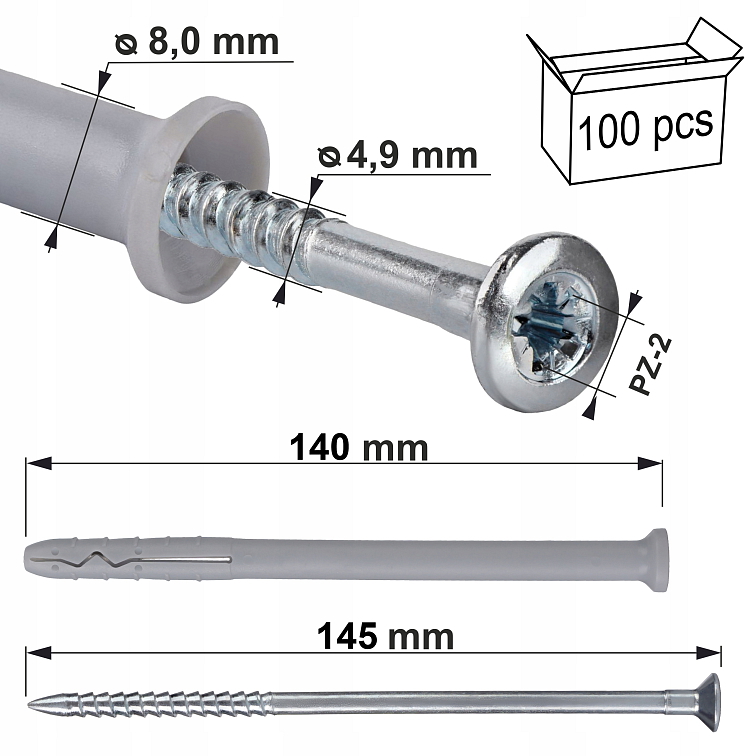8x140mm Natĺkacie hmoždinky SM