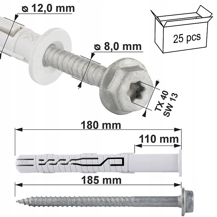 TX 12x180mm Rámové hmoždinky KPR-FAST