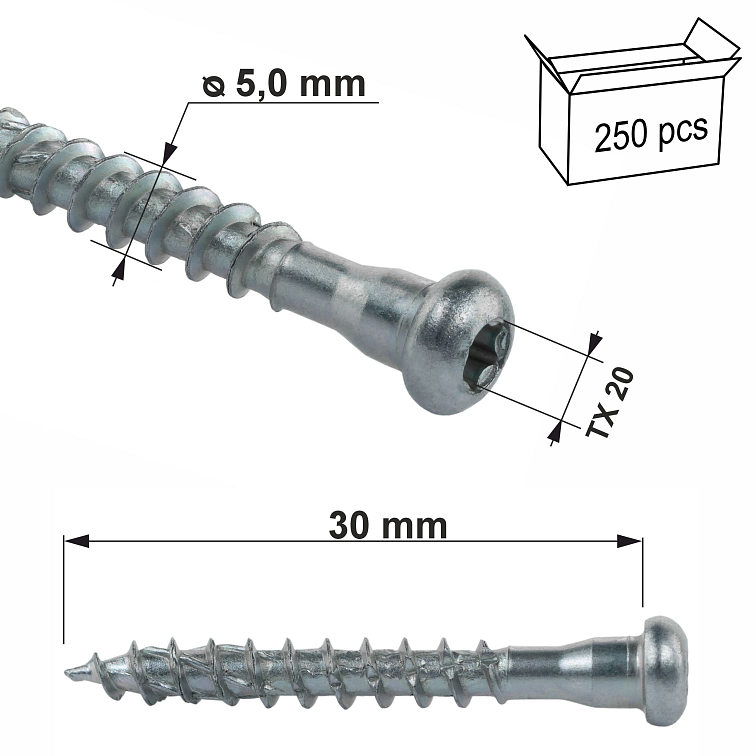 5x30mm Skrutky pre uholníky a tesárske kovania TORX - WKLC