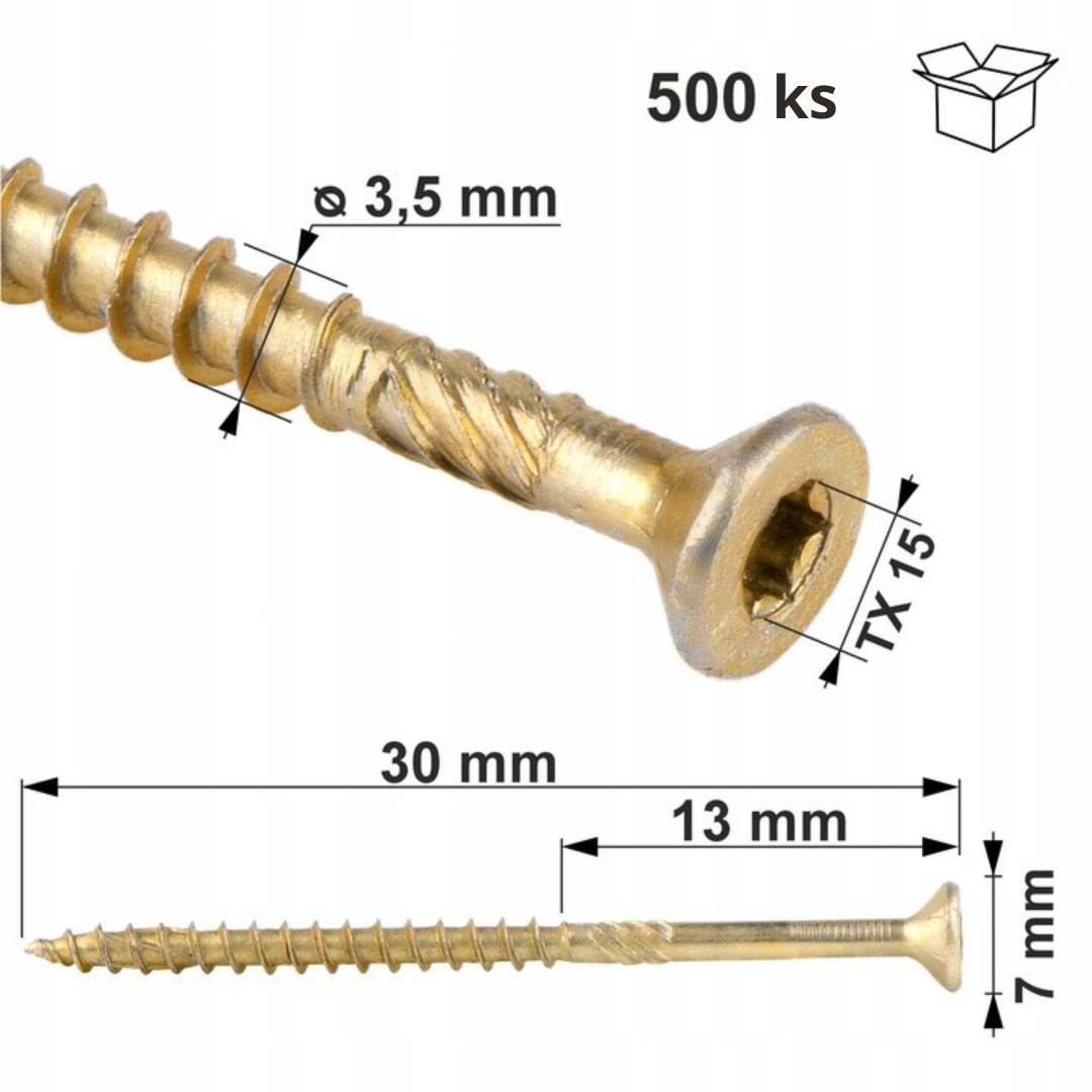 3.5x30mm Skrutky do dreva so zápustnou hlavou TX, KMWHT